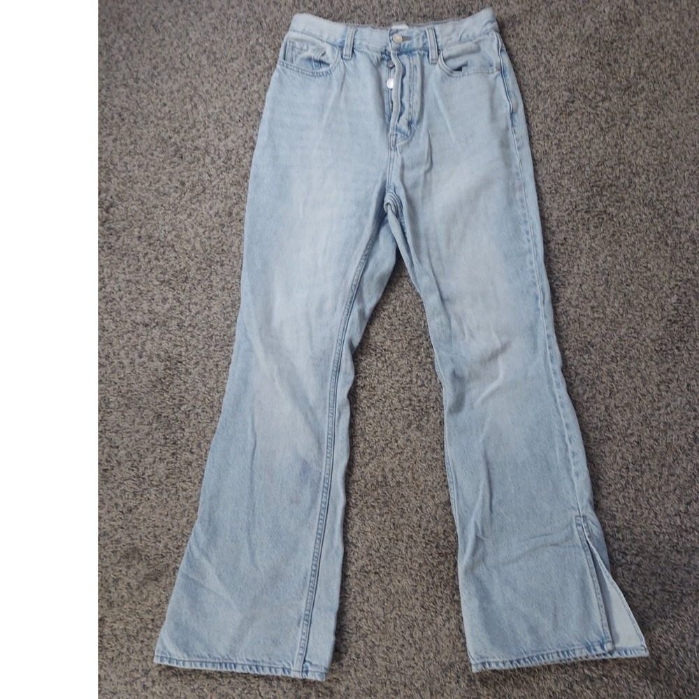PacSun Jeans Women 28 Light Blue High Rise Bootcut Side Slit Button Fly Denim